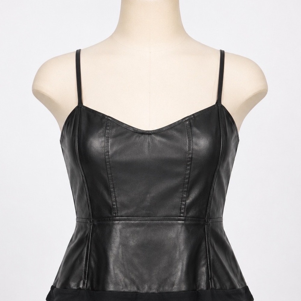 GUESS Womens Black Faux Leather Corset Bodysuit Size M Adjustable Straps Edgy